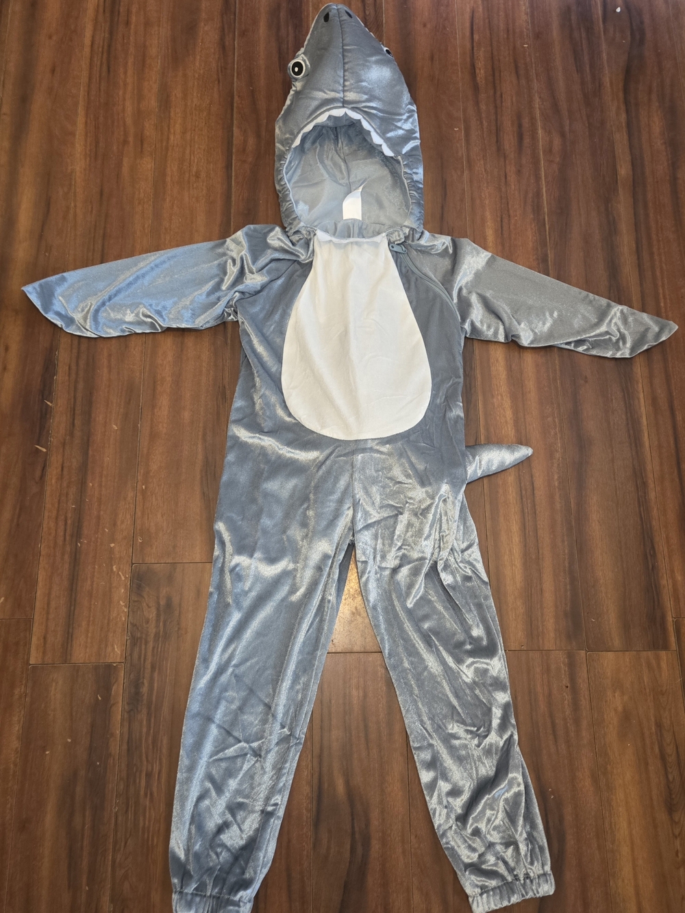 EUC Kid's Gray Shark Hooded One-Piece Halloween Costume with White Belly 4T/5T